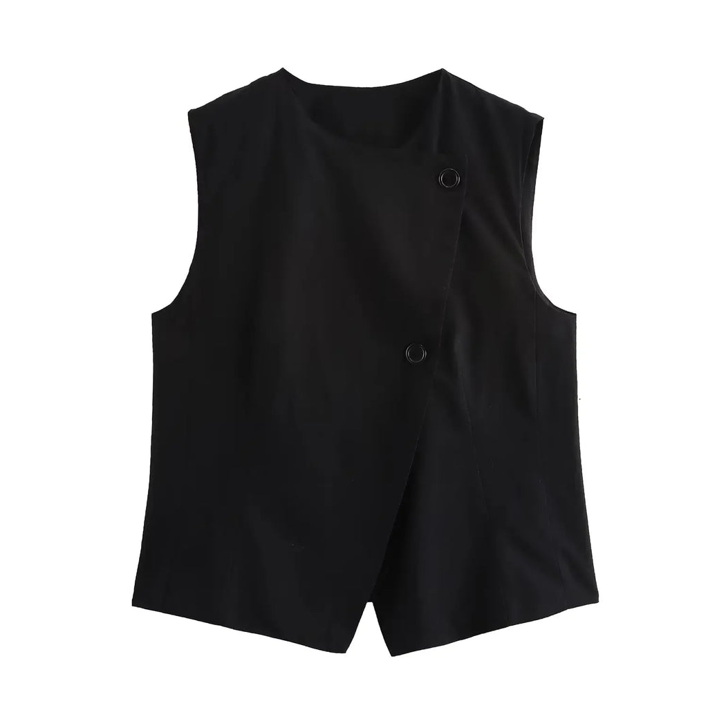 Chic Black Double Breasted Vest and Straight Leg Long Casual Shorts Set for Women Stylish Versatile Autumn Outfit