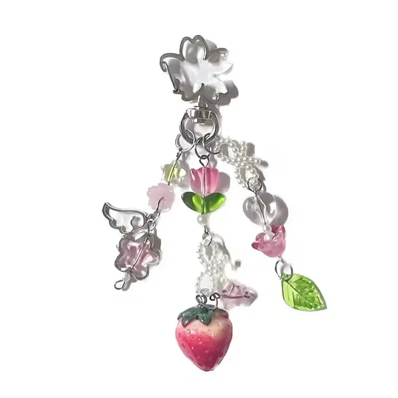 Cute Strawberry Bow Keychain Pendant for Girls Fashion Accessory and Gift