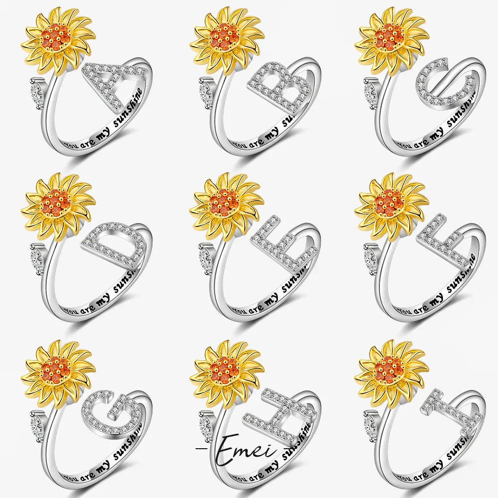 Anti Stress Fidget Rings for Women Stainless Steel Spinner Sunflower Star Ring Trendy Jewelry Gift