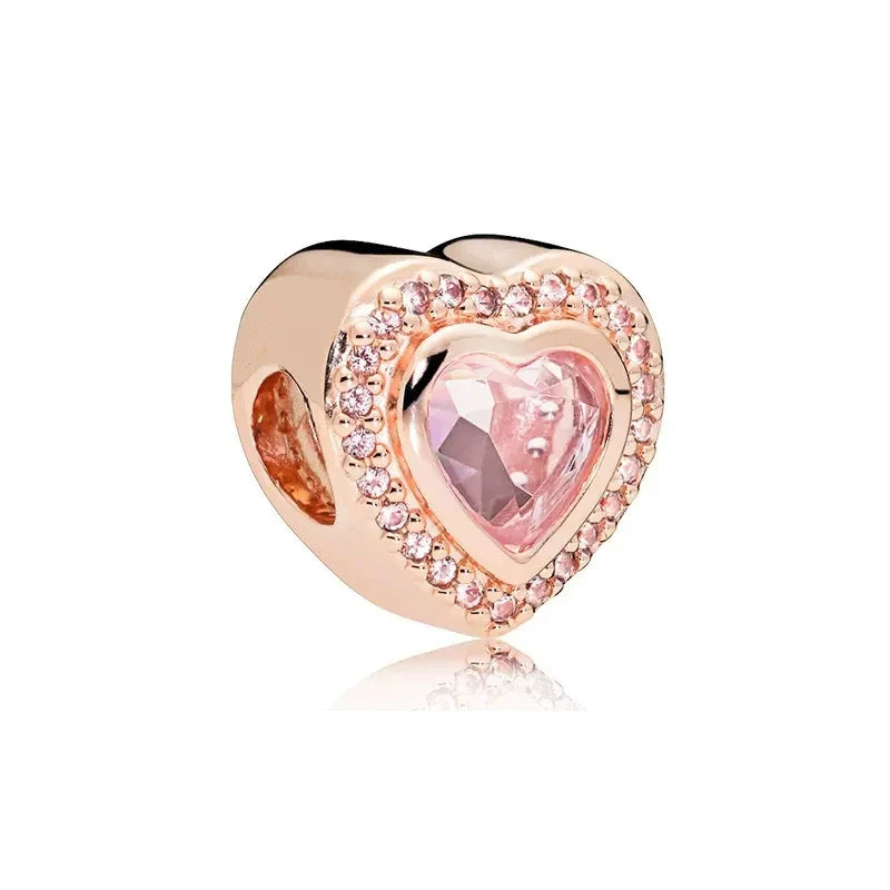 Plated Rose Gold Sparkling Pink Hot Air Balloon and Heart Charm Bead for Silver 925 Bracelet DIY Jewelry