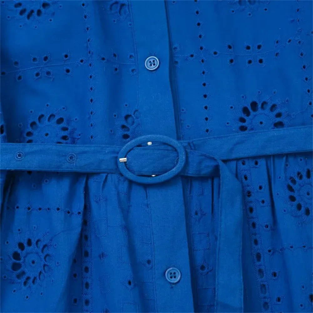 Solid Color Shirt Dress With Belt and Collar Buckle