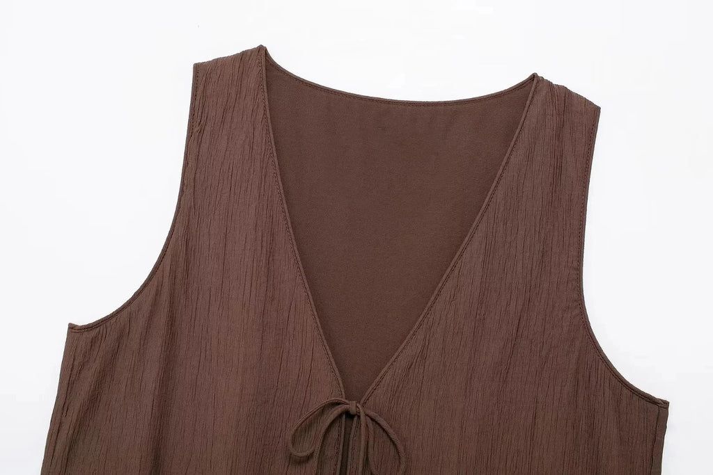 Tied Sleeveless Vest Top and High Waist Midi Skirt Two Piece Set Women's Summer Waistcoat Long Skirt Outfit