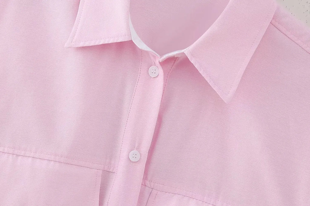 Elegant Patchwork Blouse for Women Long Sleeve Single Breasted Lapel Shirt Chic Short Top