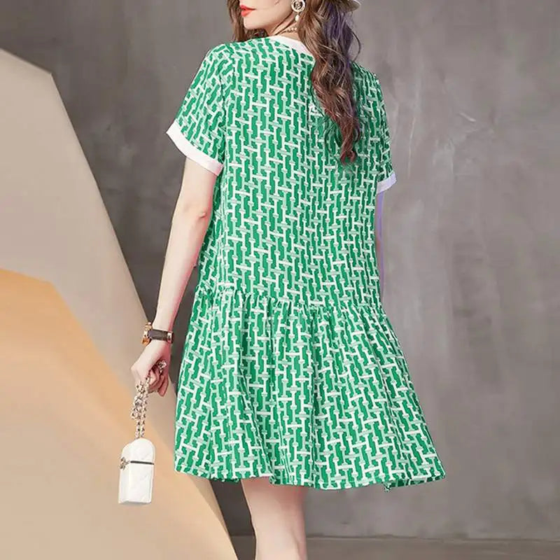 Boho Printed Sundress Knee Length Short Sleeve Dress