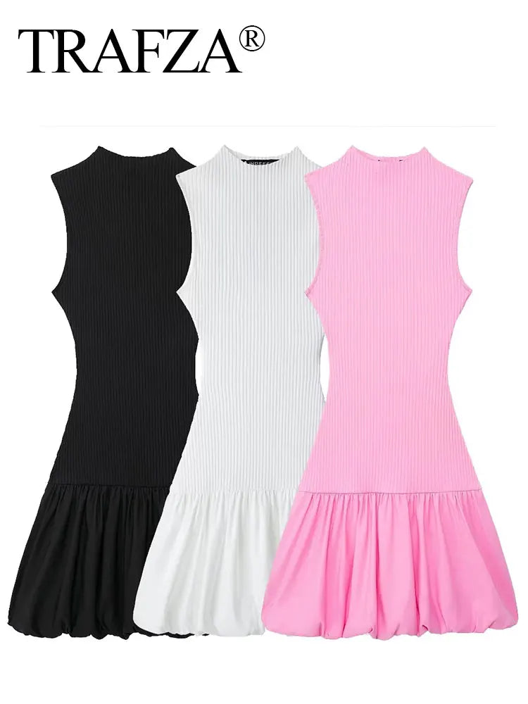 Pink Backless Mini Dress With Turtleneck Sleeveless Party