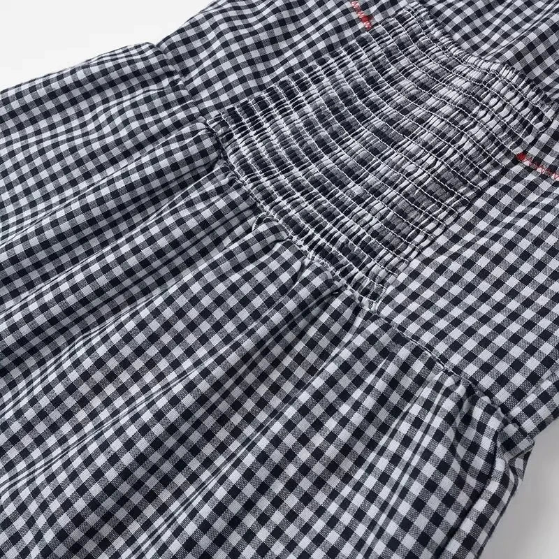 Embroidered Plaid Pleated Midi Dress Backless Beach Style