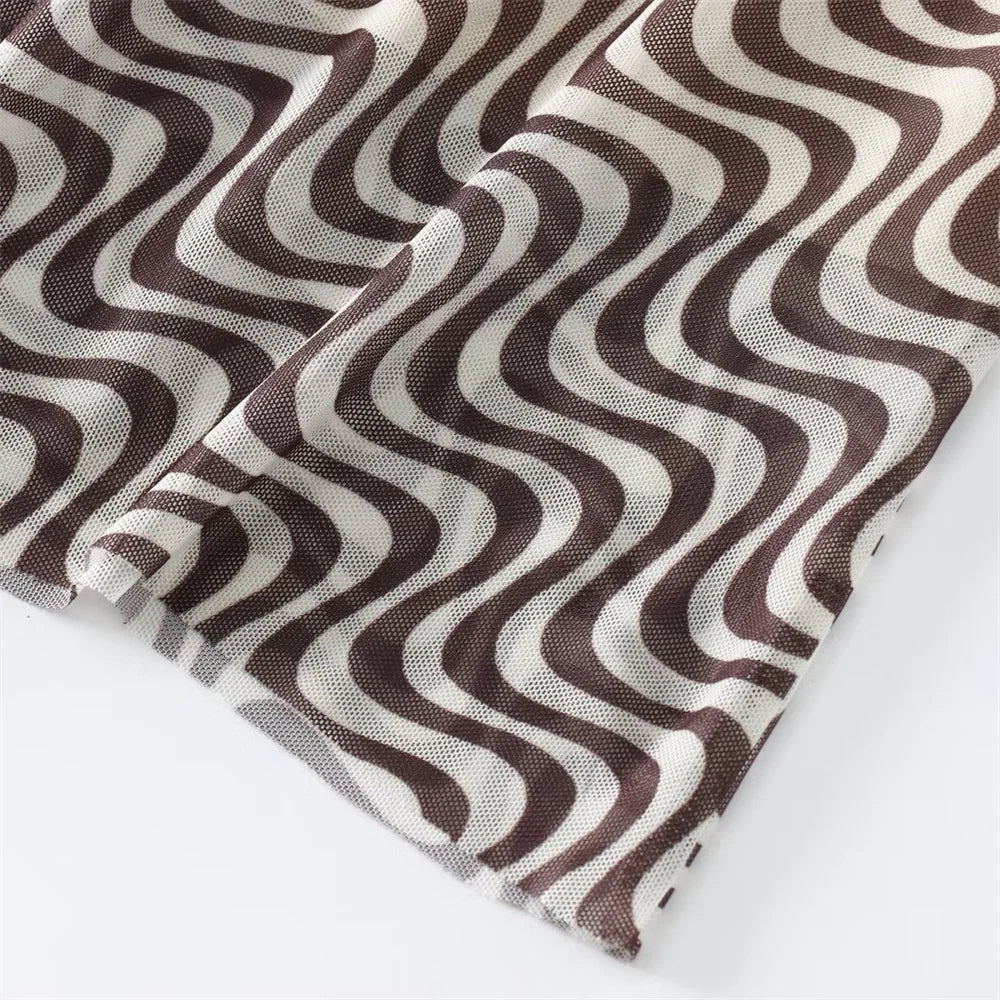 Women's Silk Screen Print Hanging Neck Open Back Top with High Waist Slimming Skirt Set Summer Fashion Two-Piece Outfit