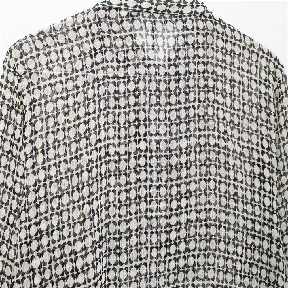 Women's Versatile Long Sleeve Printed Shirt with Decorative Chest Stacking and Casual Collar for Autumn Fashion and Leisure Wear