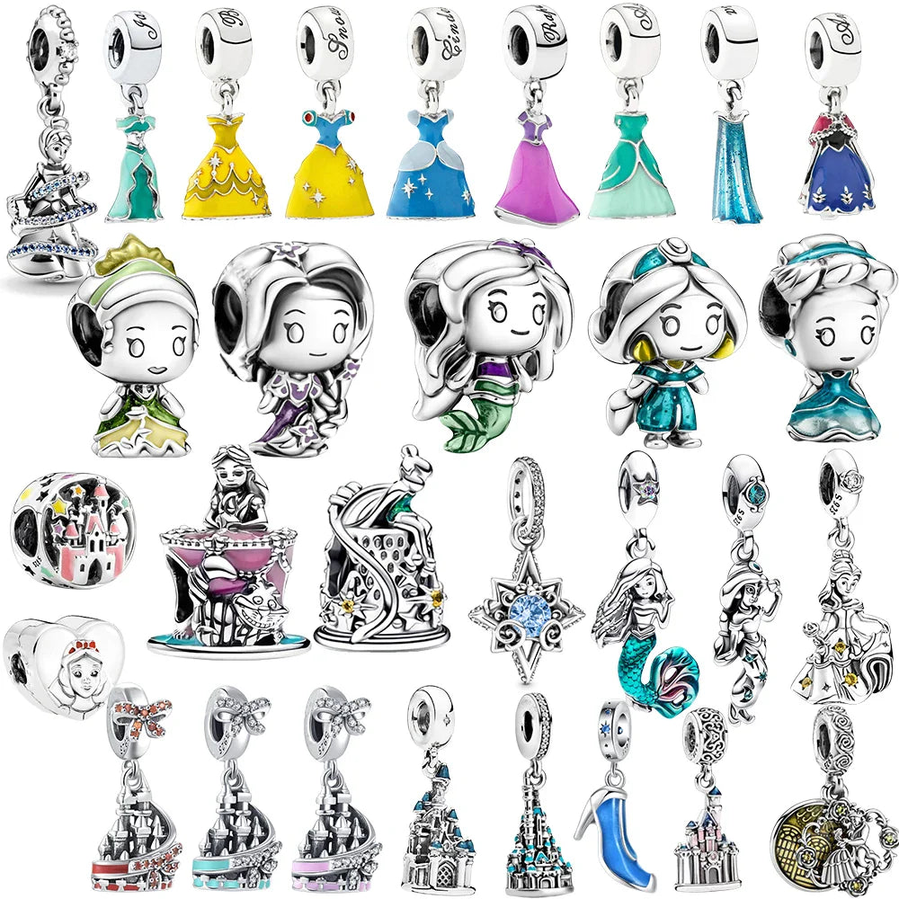 925 Silver Mermaid Princess Dress Charms for DIY Dangle Beads Fit Original Pendant Bracelet Necklace Fashion Jewelry