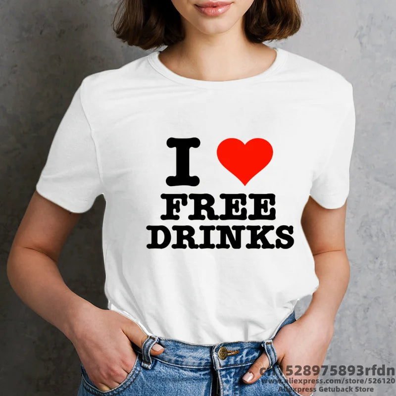 I Love Paris Funny Print T-Shirt for Women in Black White and Pink Colors Summer Short Sleeve Tee Y2K Harajuku Style