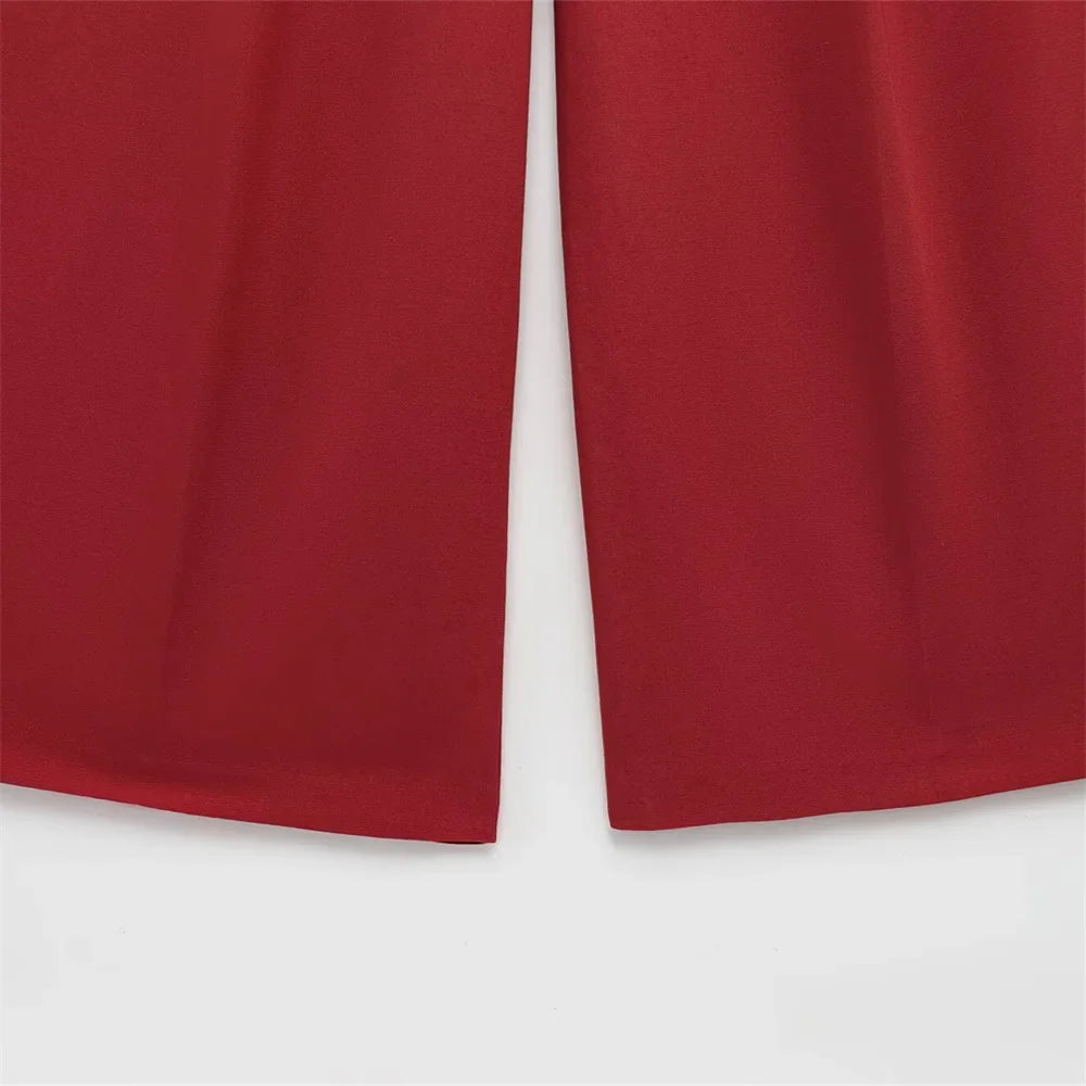 Women's Buttoned Top and Double Pleated Pants Set for Casual Spring and Summer Fashion