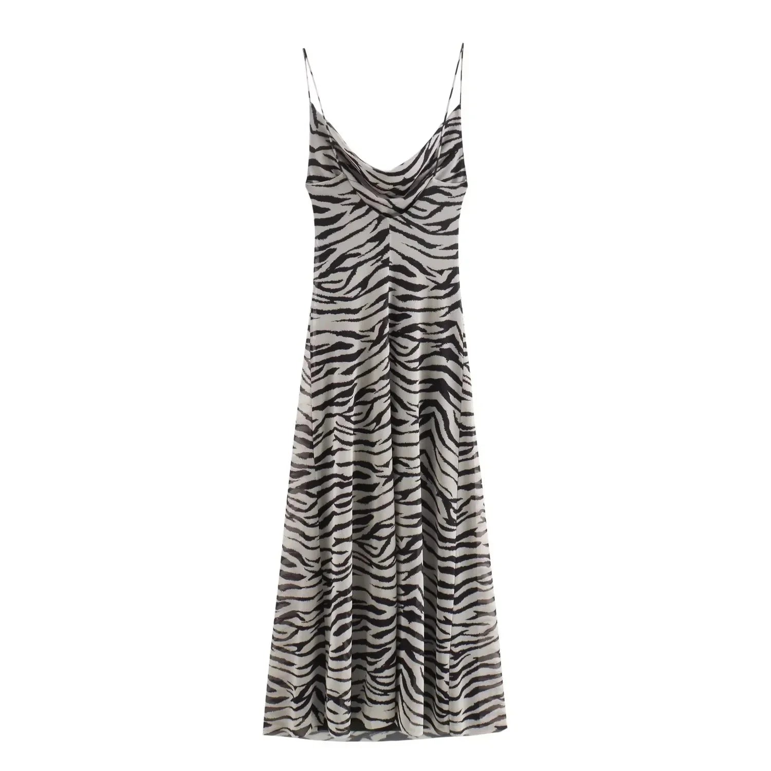 Leopard Zebra Print Tulle Slip Dress Midi Backless Party