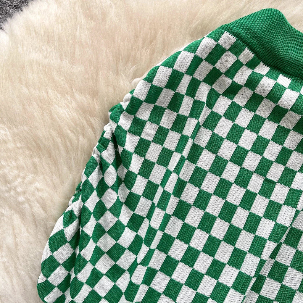 Women's Plaid Strapless Mini Top and High Waist Bodycon Skirt Set Casual Knitted Two-Piece Outfit