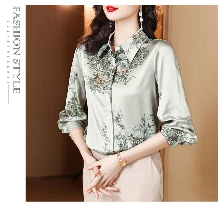 Elegant Floral Blouse for Women Spring Luxury Office Lady Shirt Basic Feminine Tops