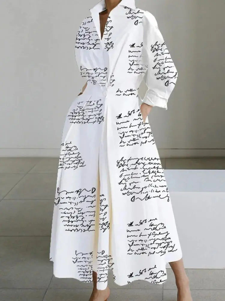 Oversized Spring Long Sleeve Sundress With Lapel Neck