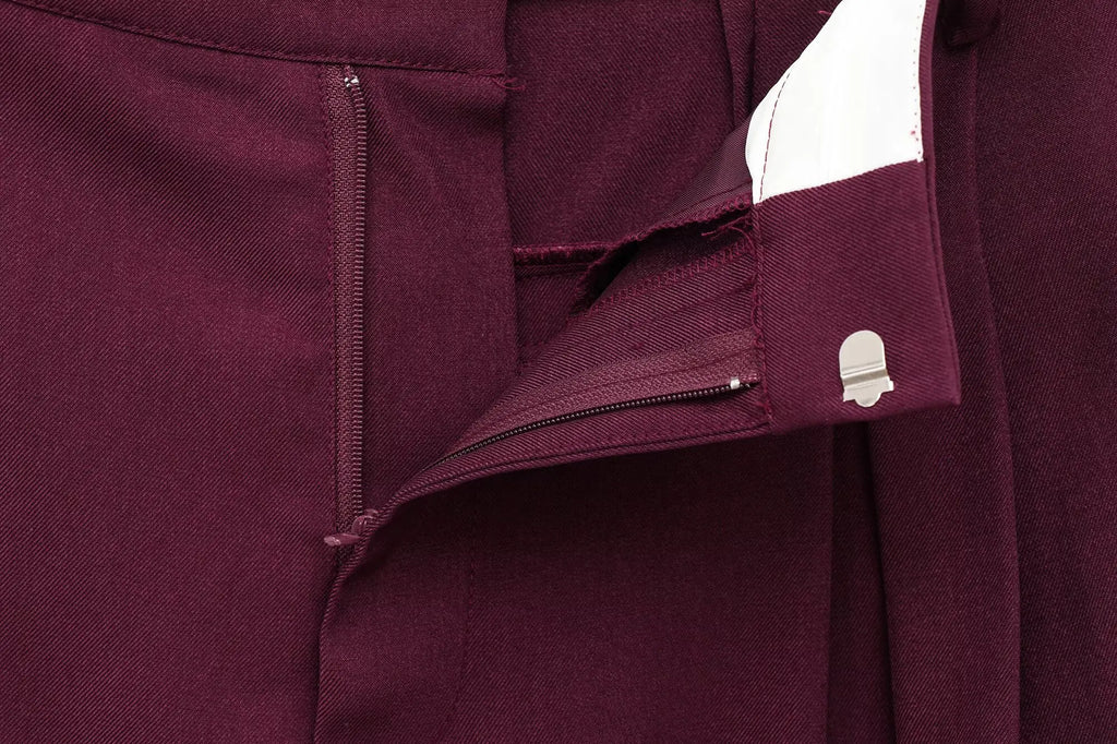 Women's Spring Casual Suit Set with Double Front Loose Jacket and High Waist Double Pleated Trousers