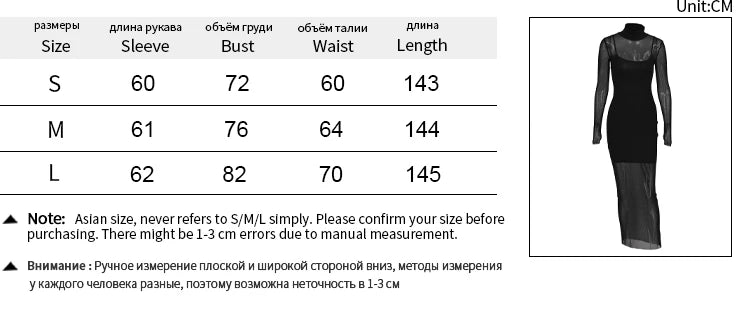 Sexy Mesh Sheer Maxi Dress Long Sleeve O Neck Women