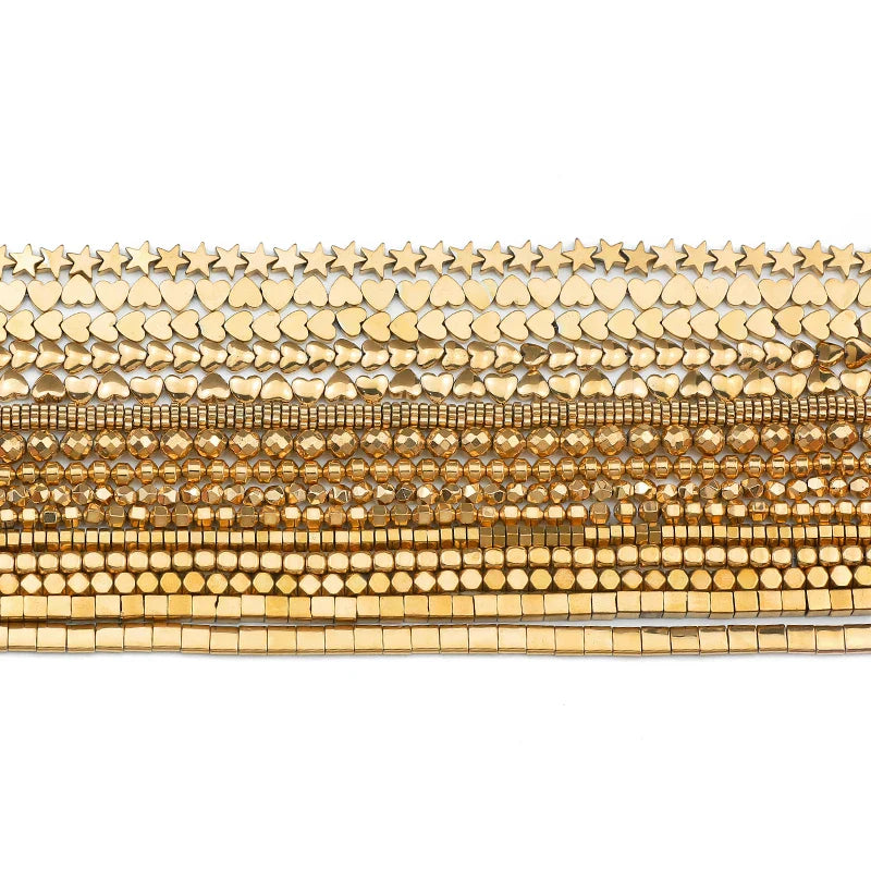 Hematite Natural Stone Gold Plated Loose Beads for DIY Jewelry Making - Star and Heart Shapes