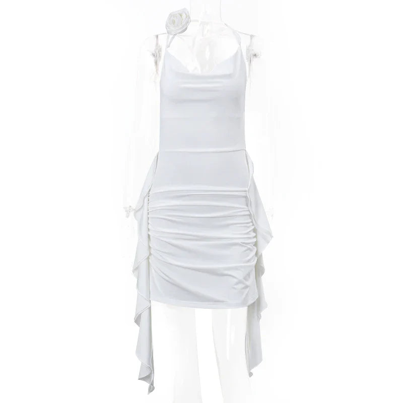 Ruffles Backless Mini Dress For Women Halter Sleeveless