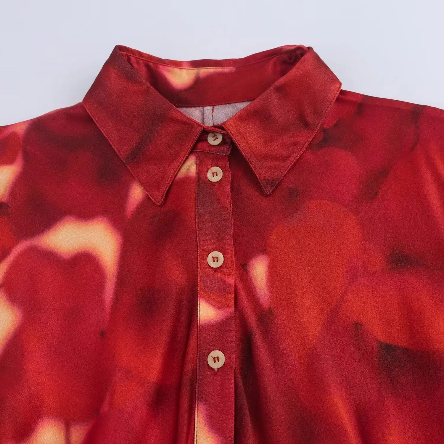 Elegant Printed Silk Satin Dress Autumn Slim Fit For Women