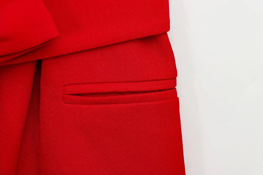 Fashionable Red Vest and Flared Pants Suit for Women with Belt, Versatile and Simple Temperament Outfits