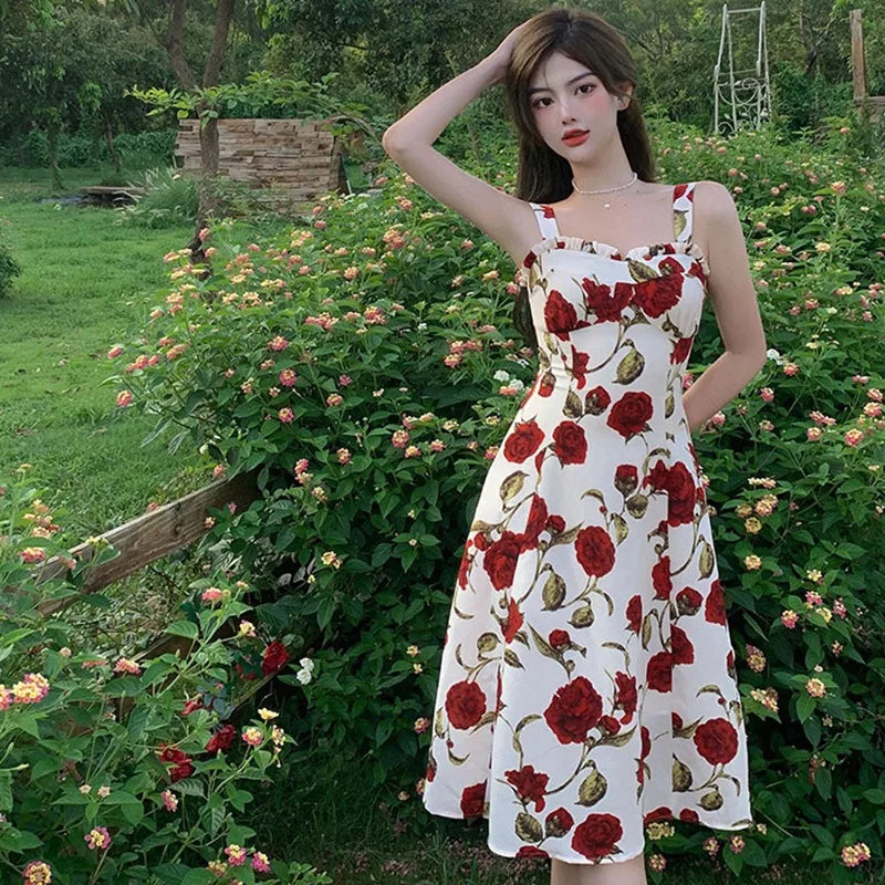 Floral Print Sleeveless Summer Dress For Vacation Travel