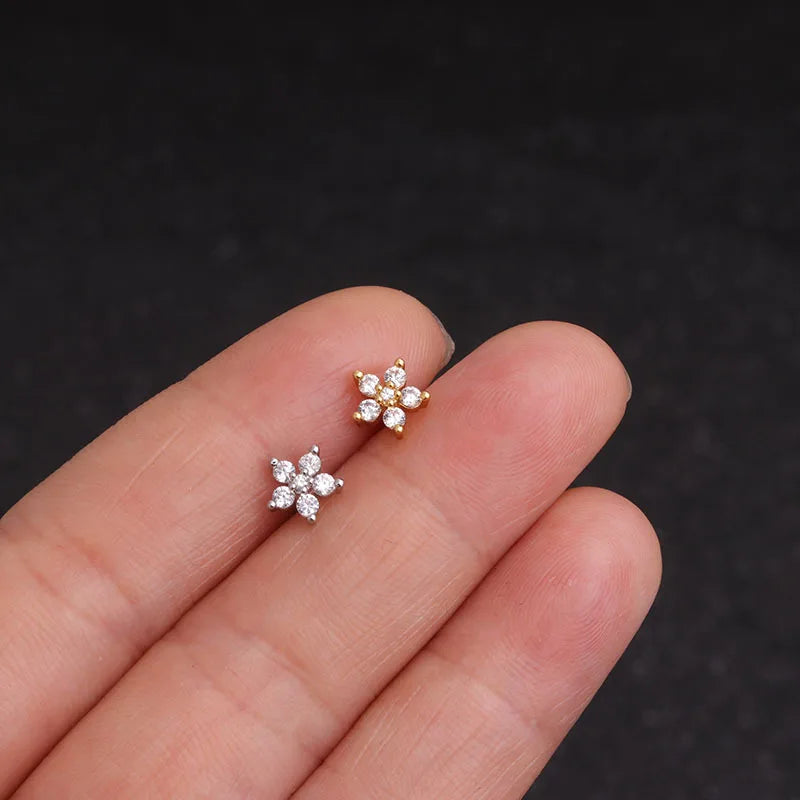 Mini Zircon Cartilage Piercing Stud Earring in 316 Stainless Steel for Women - Helix and Tragus Body Jewelry