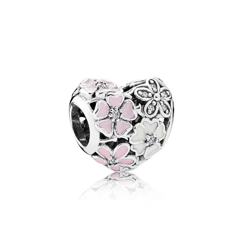 Sparkling Pink Cherry Blossom Daisy Charm Beads for 925 Silver Bracelet DIY Women's Jewelry Gifts