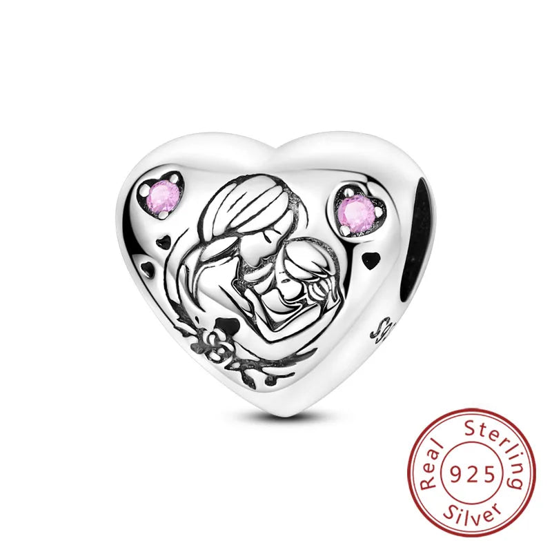 925 Sterling Silver Forever Love Heart Charms Beads for Sister Family Bracelet Jewelry Gifts