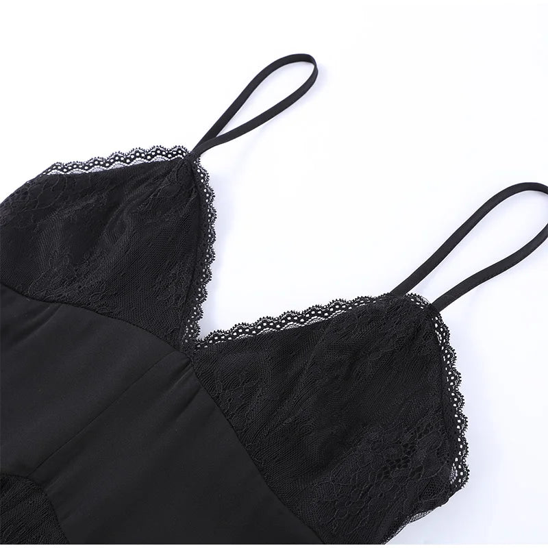 Black Backless Lace Maxi Dress For Women See Through