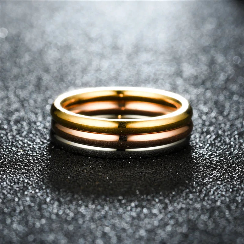 Rose Gold Stainless Steel Rings for Women - 2mm Thin Fashion Titanium Steel Band