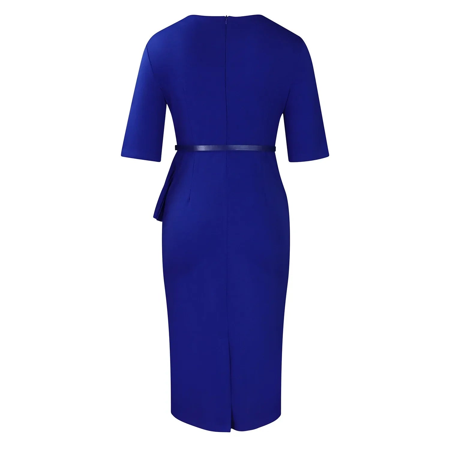 Women Square Neck Bodycon Midi Dress Belted For Work