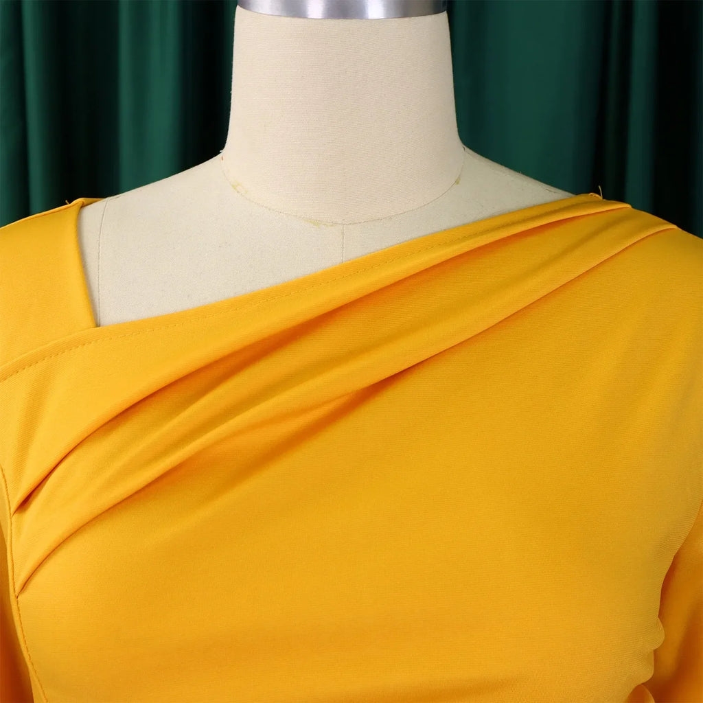 Professional Midi Office Dress for Women with Long Sleeves