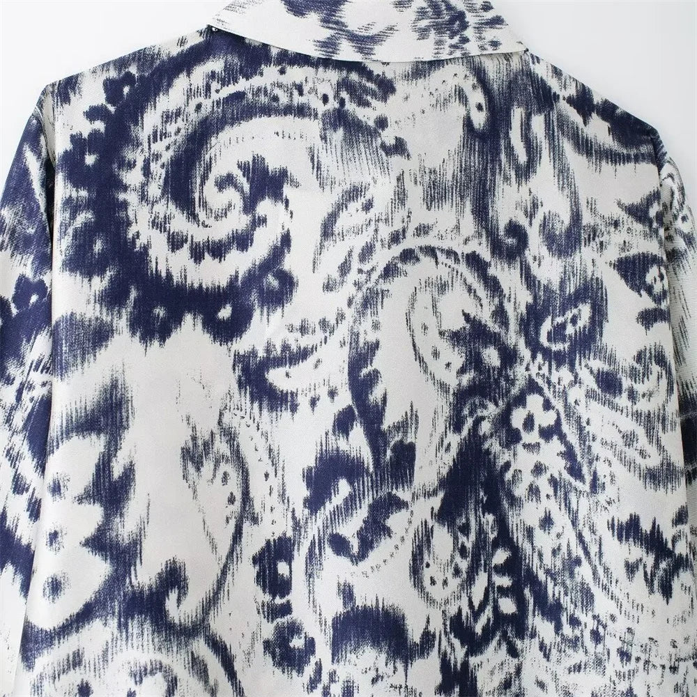 Niche Western Style Printed Shirt and High Waisted Pants Set for Fashionable Autumn Looks