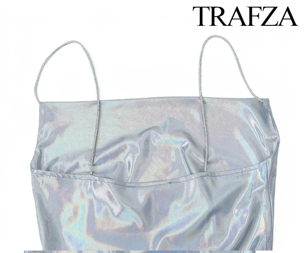 Metallic Glitter Backless Spaghetti Strap Dress For Party