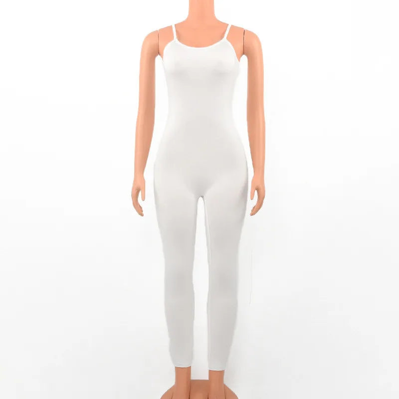 Women's Sleeveless Black Bodycon Jumpsuit Sexy Backless Slim Fit Casual Romper Streetwear Overall