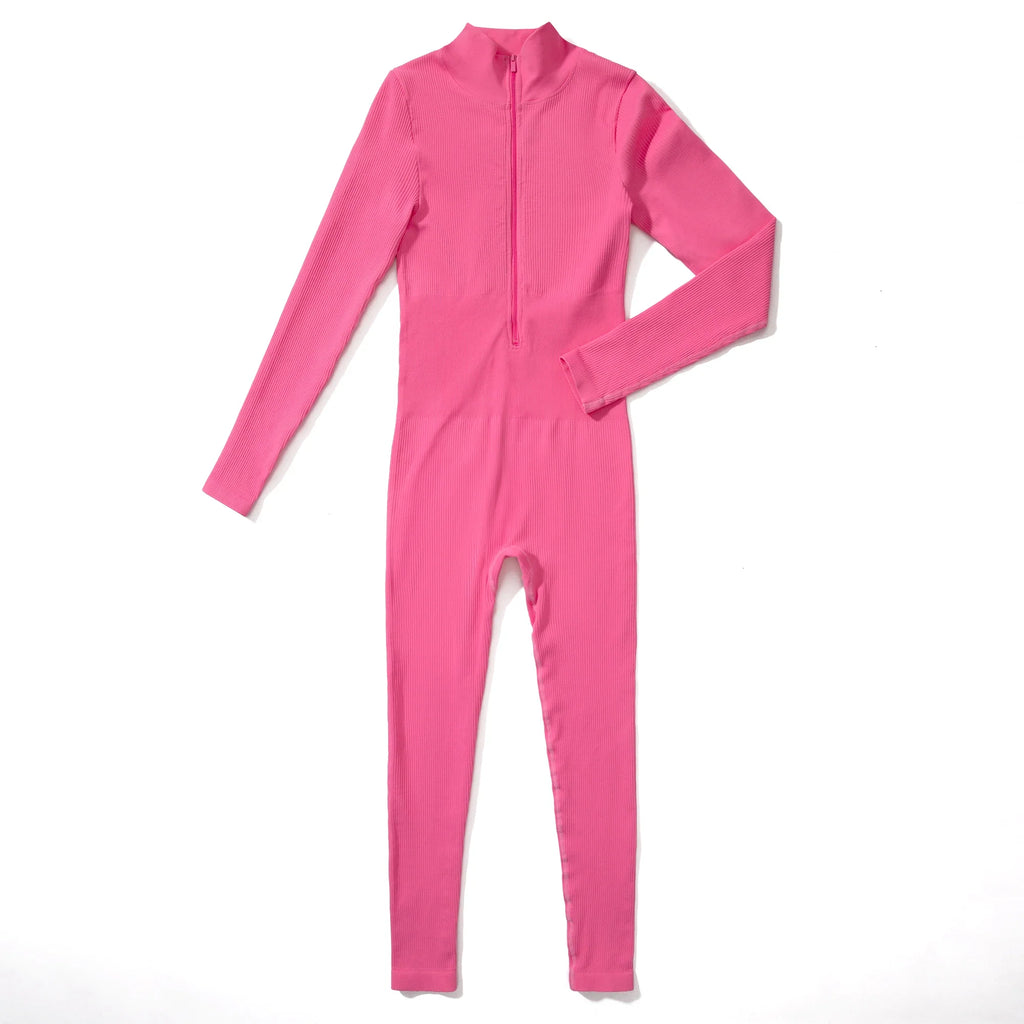 Women's Bodycon Jumpsuit Casual Fitness Rompers with Zipper Slim Fit Bodysuit Streetwear Activewear for Autumn and Winter