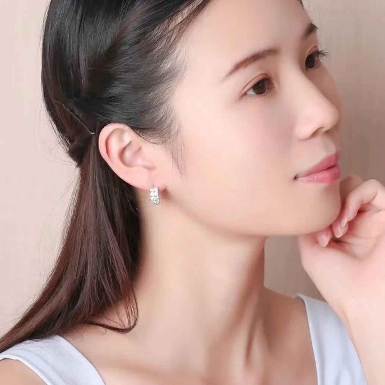 925 Silver Hoop Infinite Love Earrings with Blue Flower and White Stone Heart Pendant for Women Jewelry