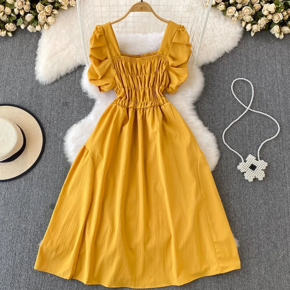 Y2K Vintage Puff Sleeve Swing Dress For Summer Party