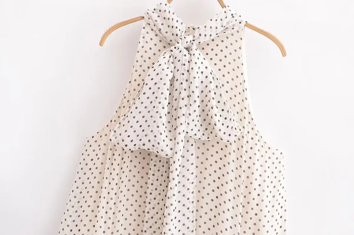 Polka Dot Halter Neck Midi Dress For Women Casual Chic