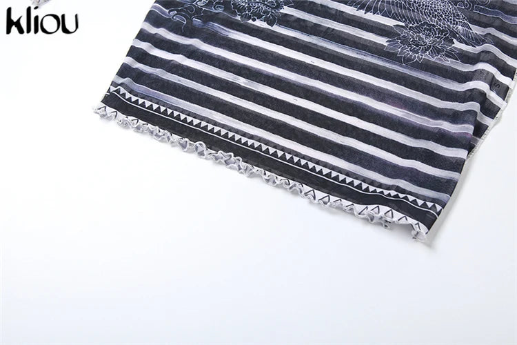 Mesh Trend Print 2 Piece Set for Women with Hipster Slash Neck Full Sleeve Top and Matching Slim Fit Pants