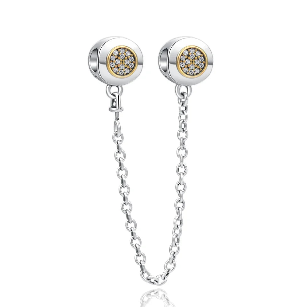 DIY Love Heart Family Safety Chain Bracelet with 925 Silver Star Clip Bead and Flower Charm Gift