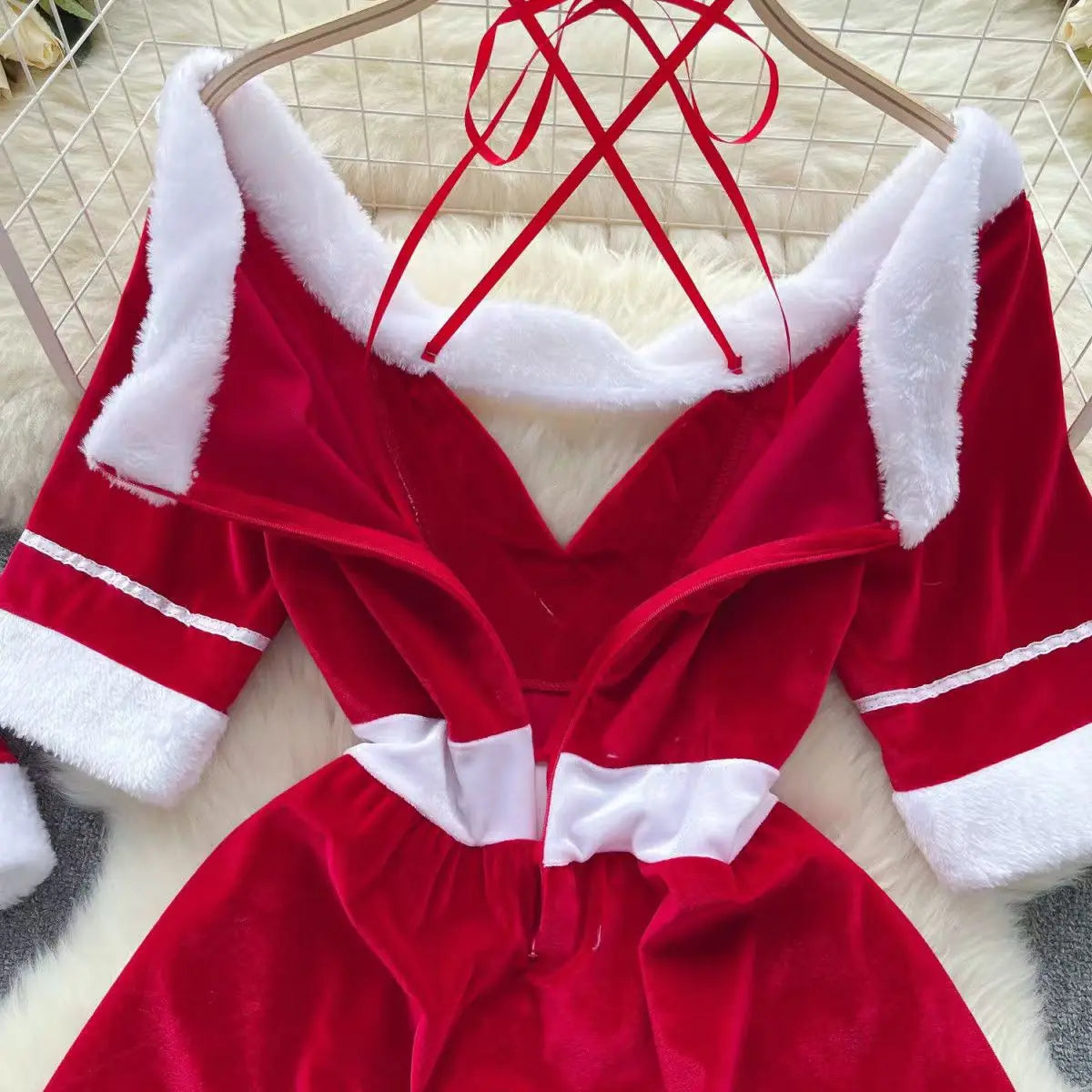 Sexy Christmas Cosplay Dress Red Halter Neck Mini Costume