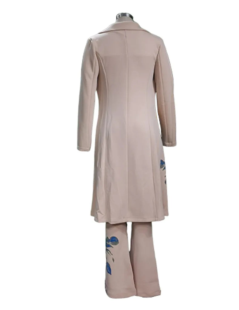 Three Piece Women's Outerwear Set with Long Sleeve Coat, Tank Top, and Flared Trousers