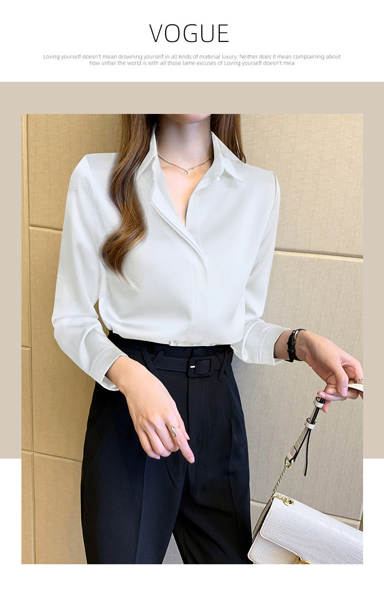 Elegant Satin Women Blouse Long Sleeve Shirt Autumn Fashion Tops for Ladies Office and Casual Wear