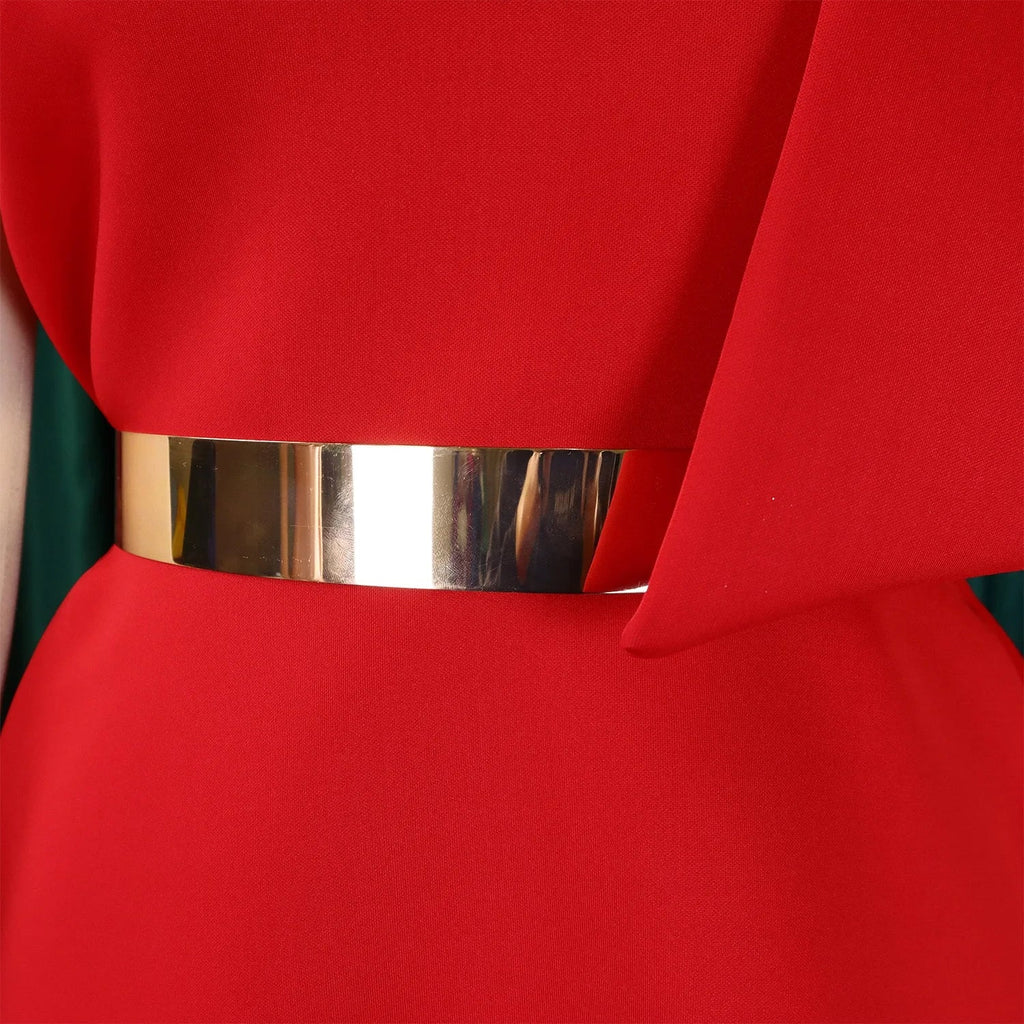 One Shoulder Bow Dress A Line Pleated Mid Calf Party Dress