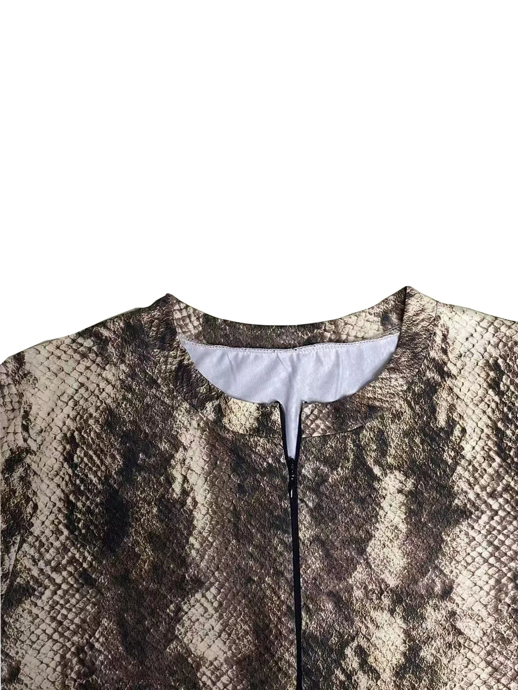 Sexy Leopard Print Long Sleeve V Neck Jumpsuit Shorts with Front Zipper Closure