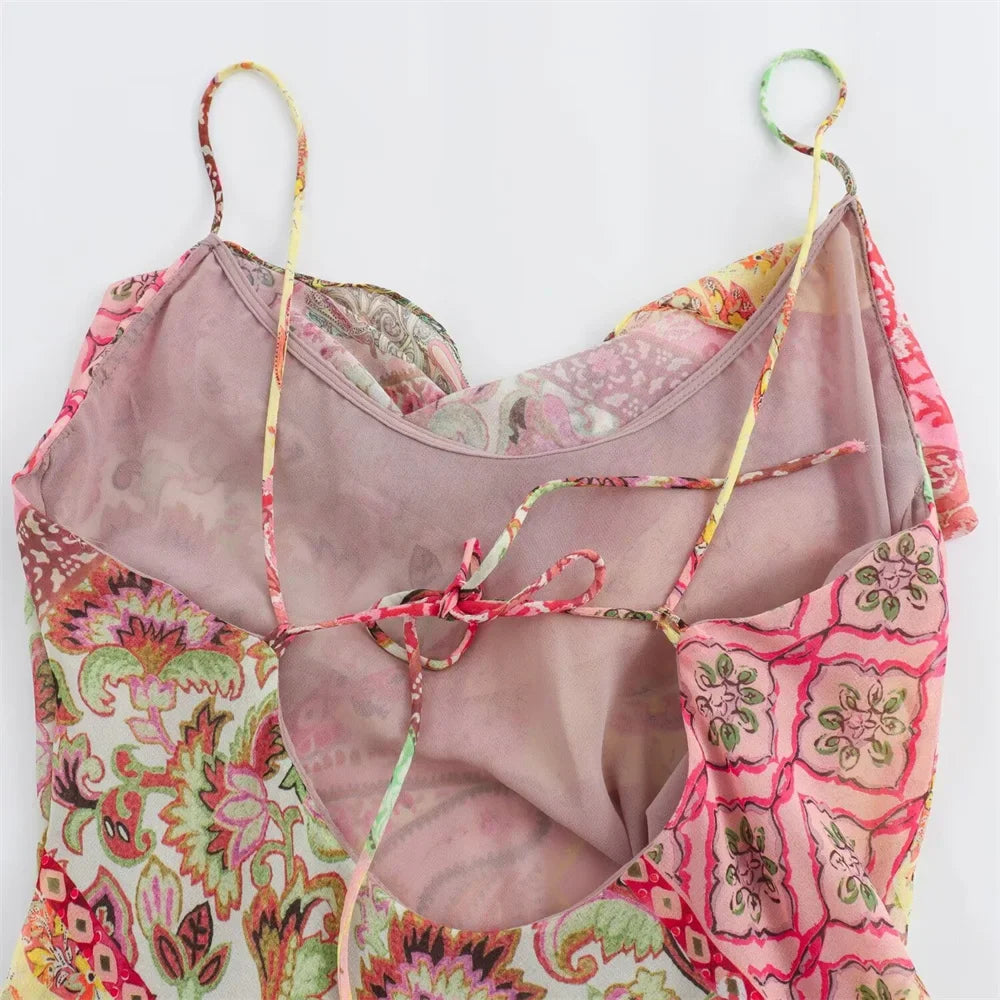 Backless Patchwork Printed Summer Dress For Women Slim Fit