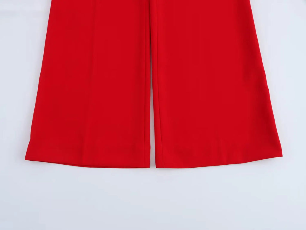 Women's Belted V-neck Vest Top with Shoulder Pads and Pockets Paired with Flared Pants for Casual Spring Summer Chic Look