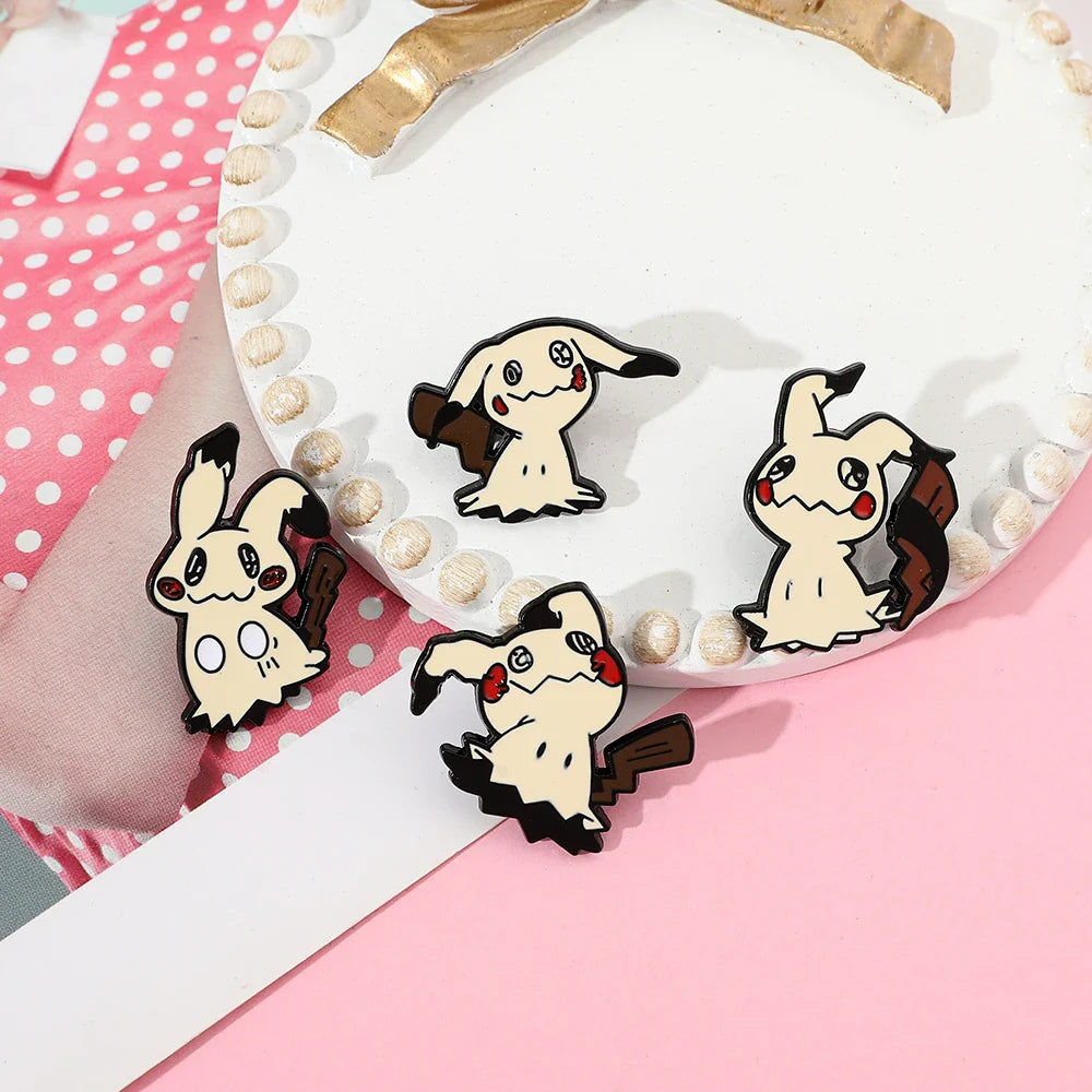 Cartoon Animal Enamel Pin Brooch Set 4 Pcs Fun Mimikyu Jewelry for Backpack Wallet and Clothes Accessories